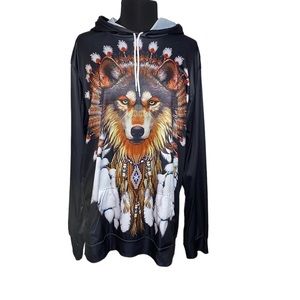 Dark Gray/Bright Native Tribal Style Wolf Hoodie